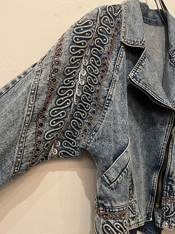 1980s decoration design chemical wash denim jacket