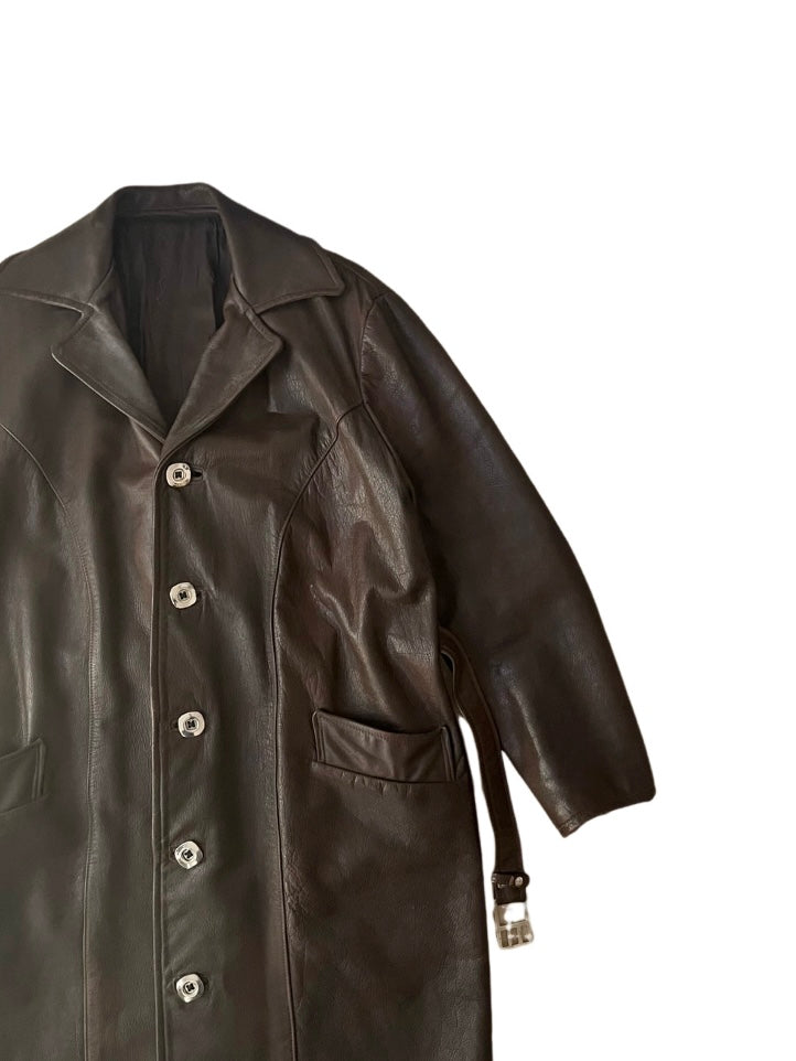 dark brown cowhide leather coat