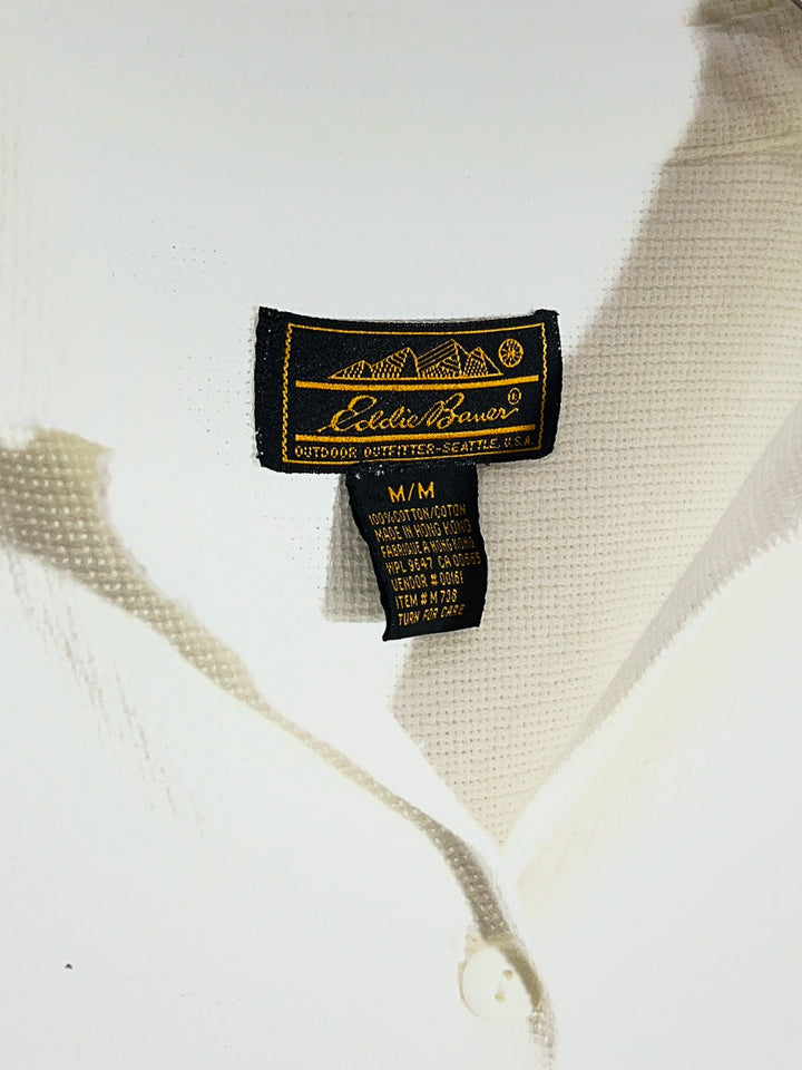 1980-90s "Eddie Bauer" pure white cotton waffle open collar shirt