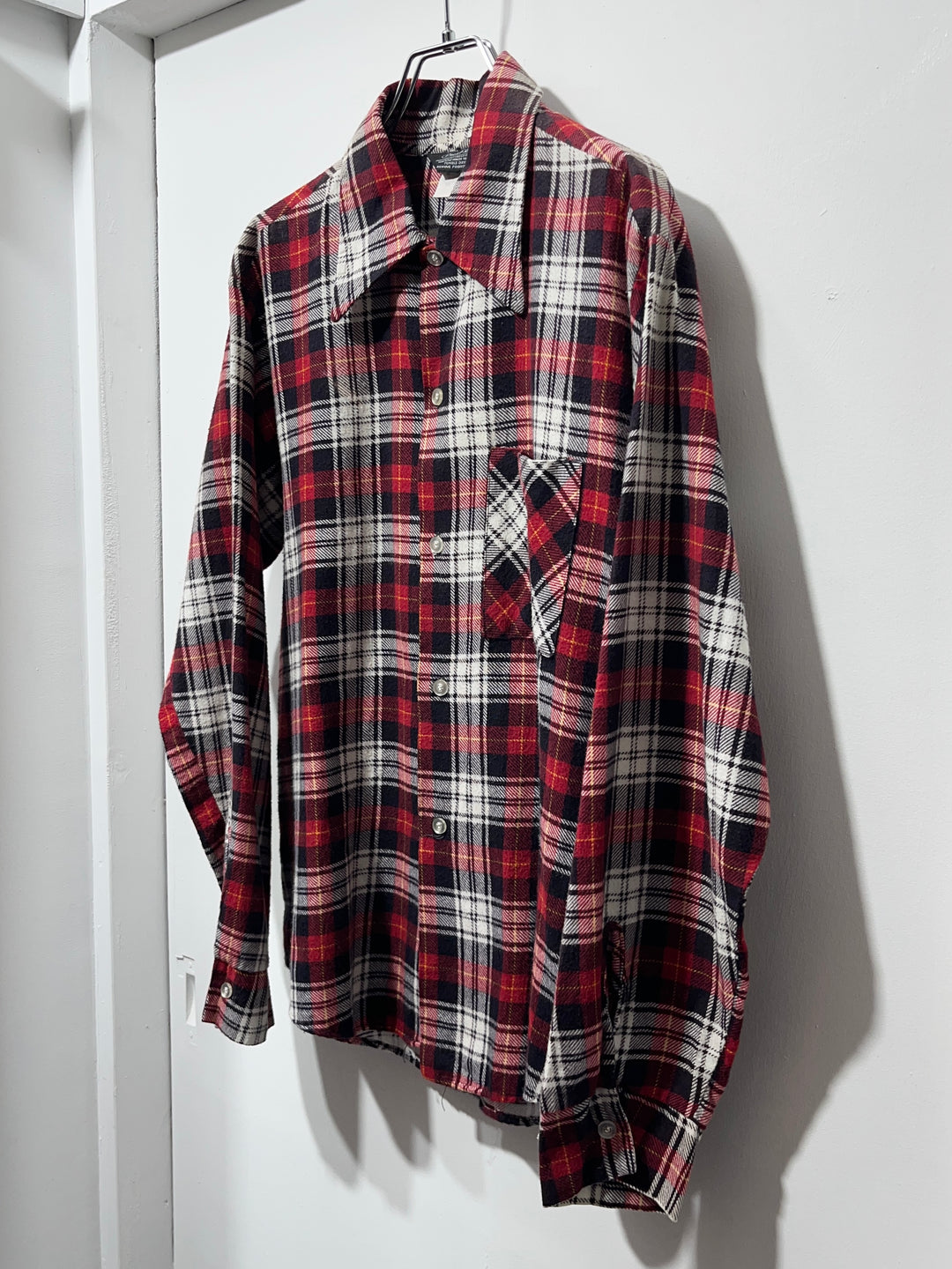 1960-70s red × black checkered flannel shirt