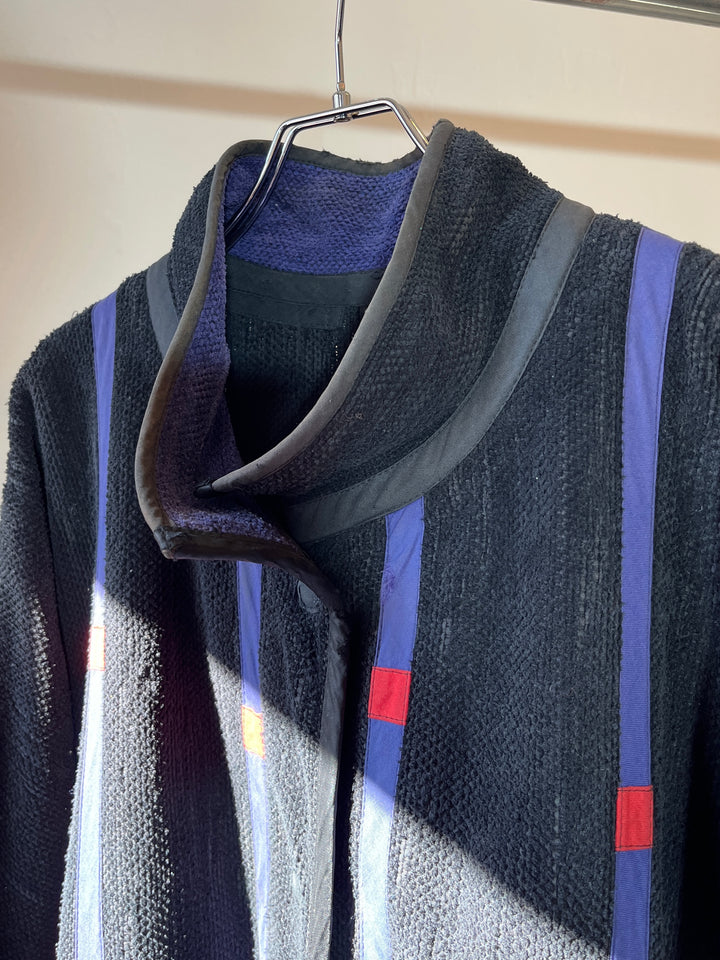 1980s FINLAND made decorative vertical stripes 
blanket cloth jacket