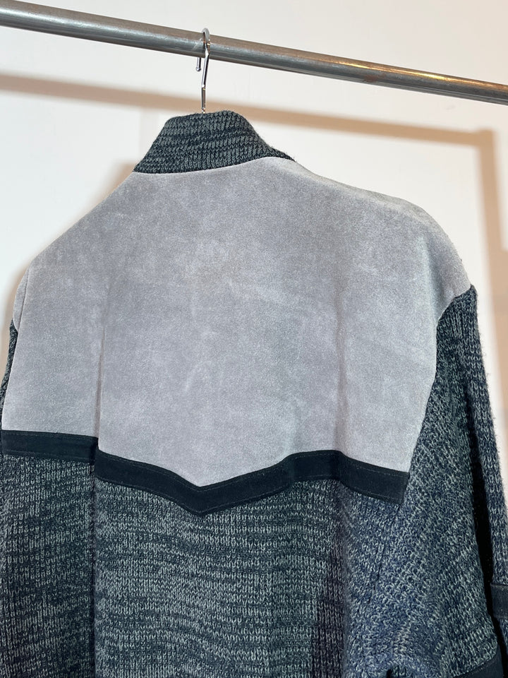 1980s "PIONEER WEAR" suede leather x knit panel jacket