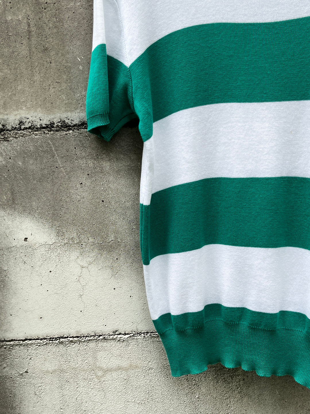 1990-00s "Ralph Lauren" green × white wide striped summer knit
