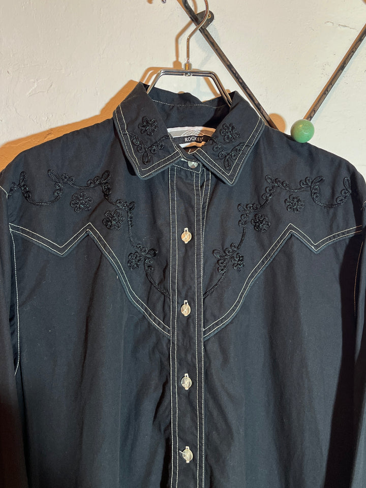 1990s black embroidered western shirt