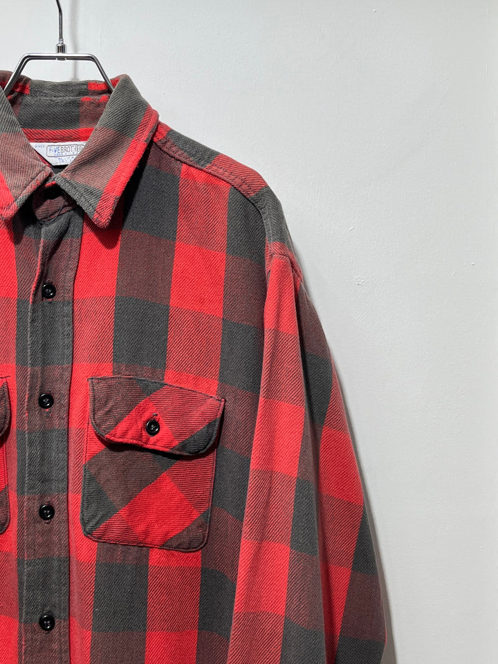 1980-90s USA made "FIVE BROTHER" buffalo checkered flannel shirt