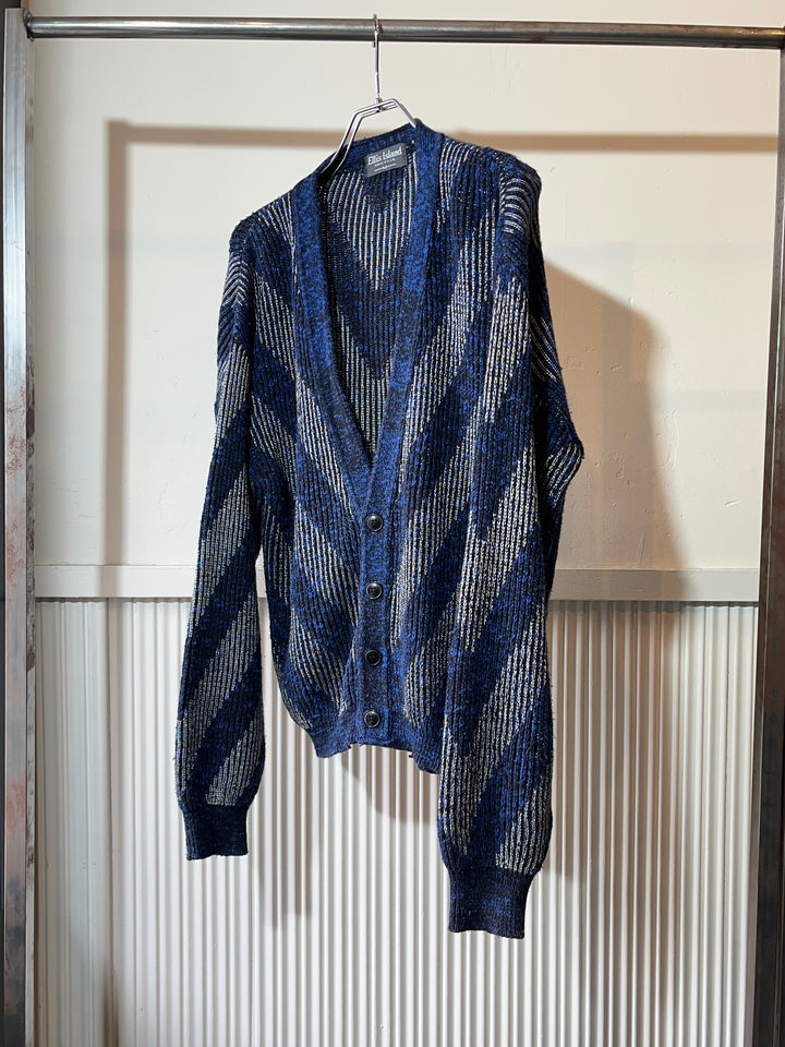 1990s USA made deep blue x black abstract knit cardigan