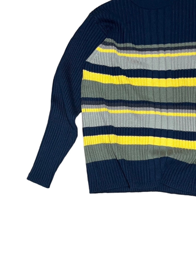 navy × khaki × yellow multi border knit