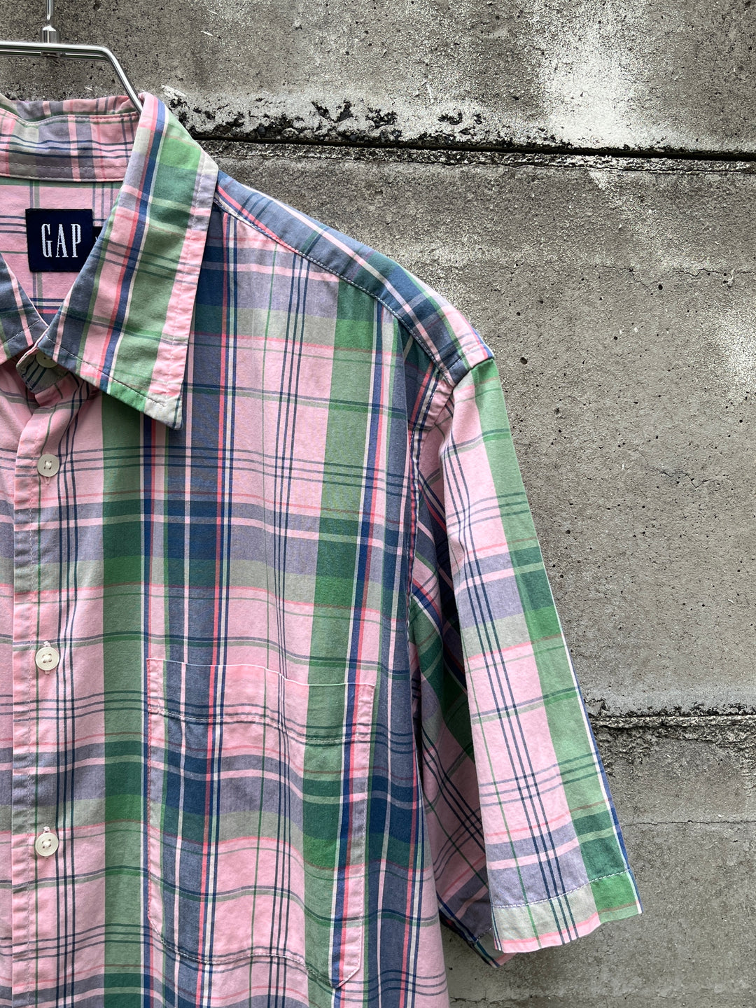 1990-00s "GAP" pink × green madras checkered s/s shirt