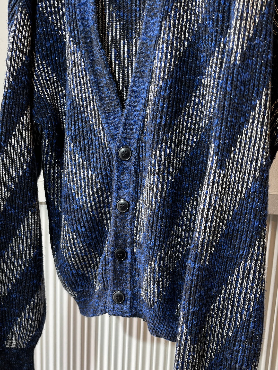 1990s USA made deep blue x black abstract knit cardigan
