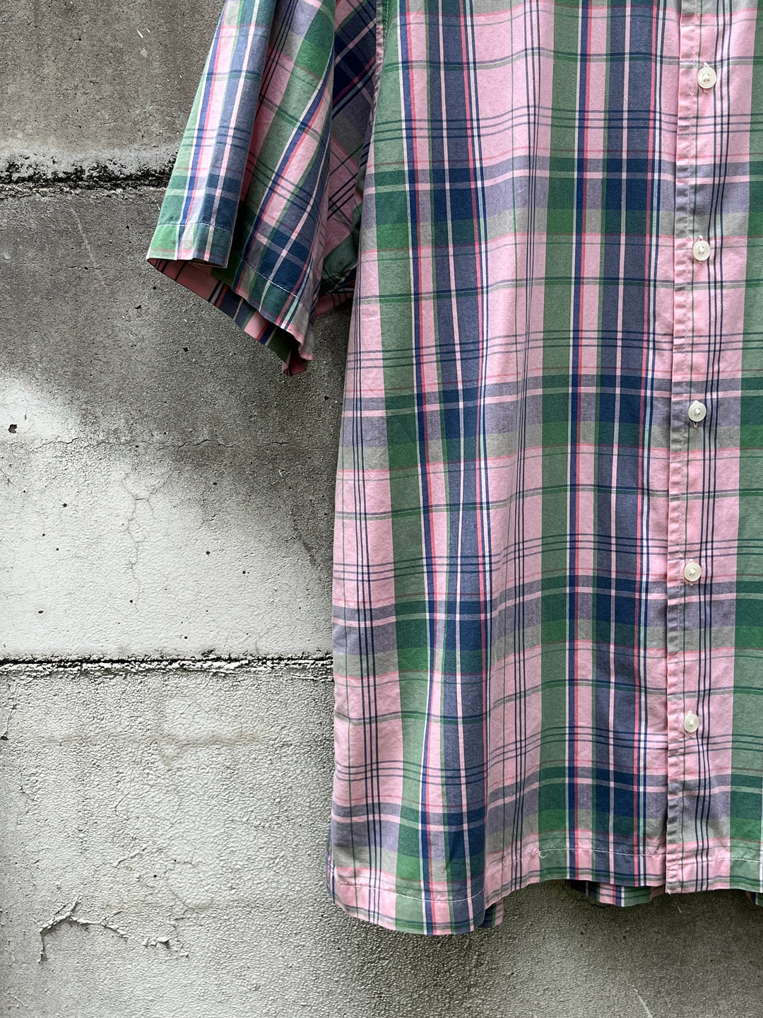 1990-00s "GAP" pink × green madras checkered s/s shirt