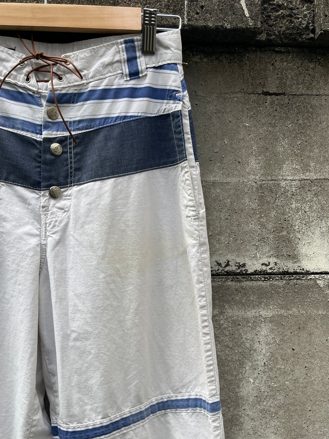 1970s marine stripe patchwork design pants