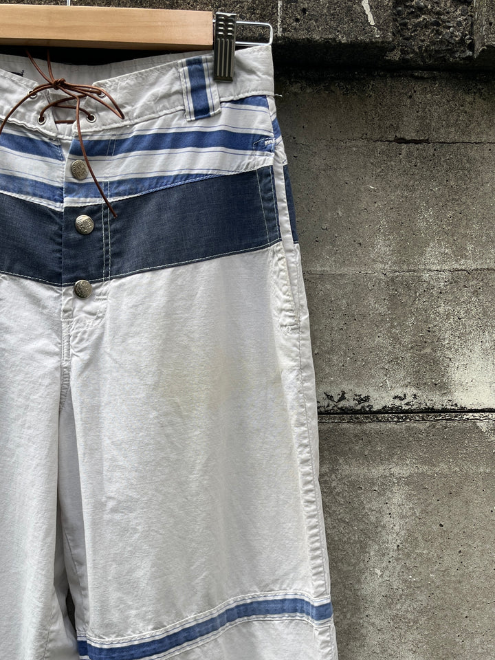 1970s marine stripe patchwork design pants