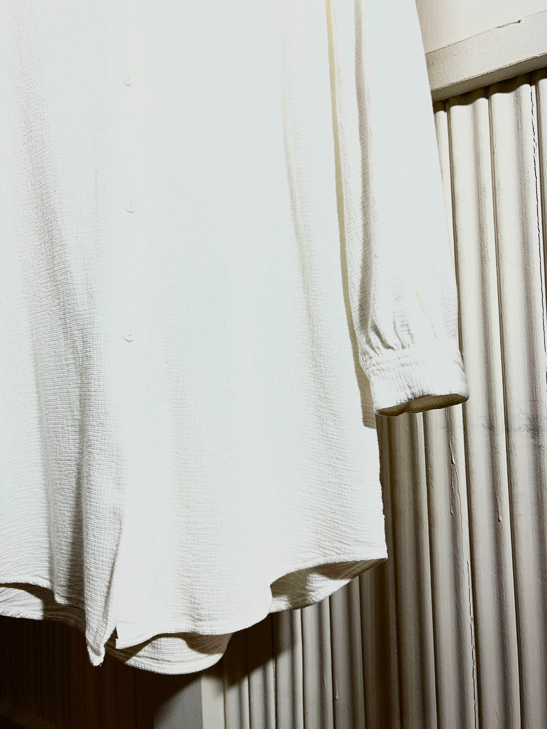 1980-90s "Eddie Bauer" pure white cotton waffle open collar shirt