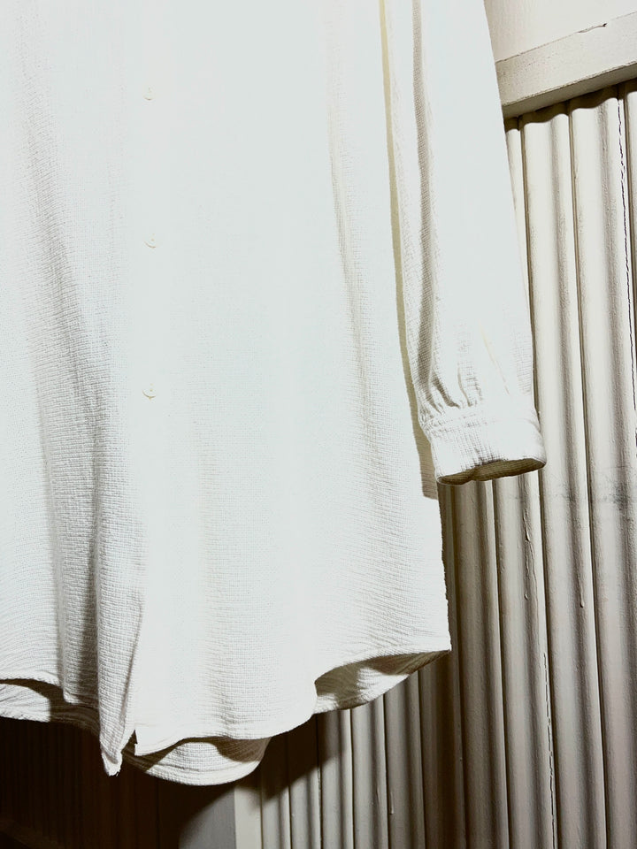 1980-90s "Eddie Bauer" pure white cotton waffle open collar shirt