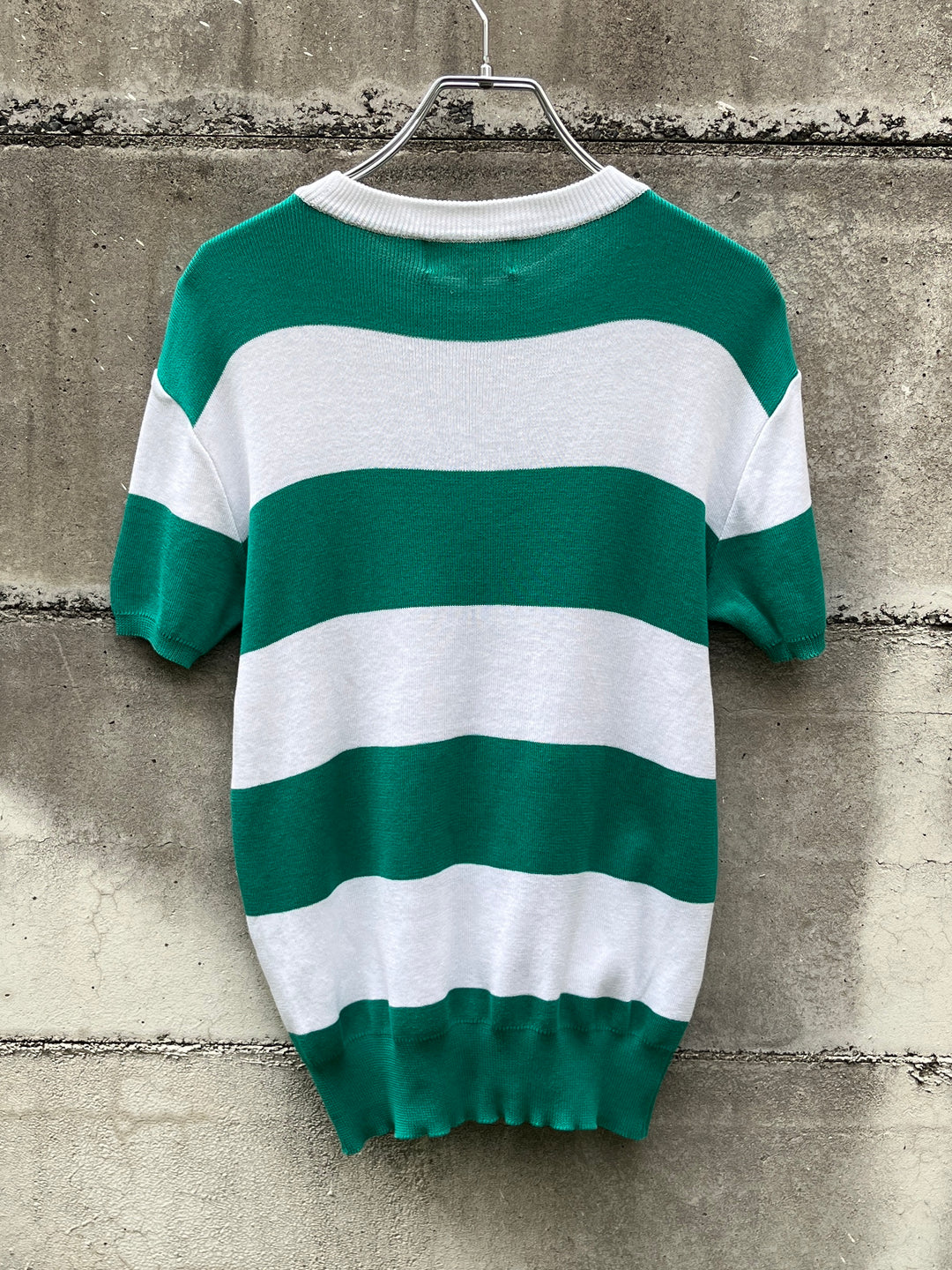 1990-00s "Ralph Lauren" green × white wide striped summer knit