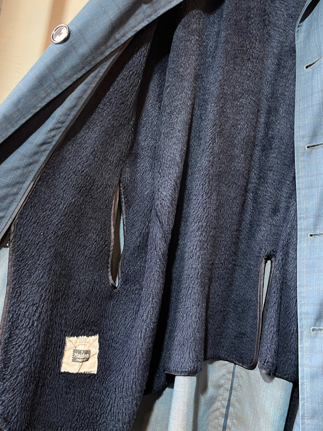 1960s "Sears" steel blue windowpane balmacaan coat