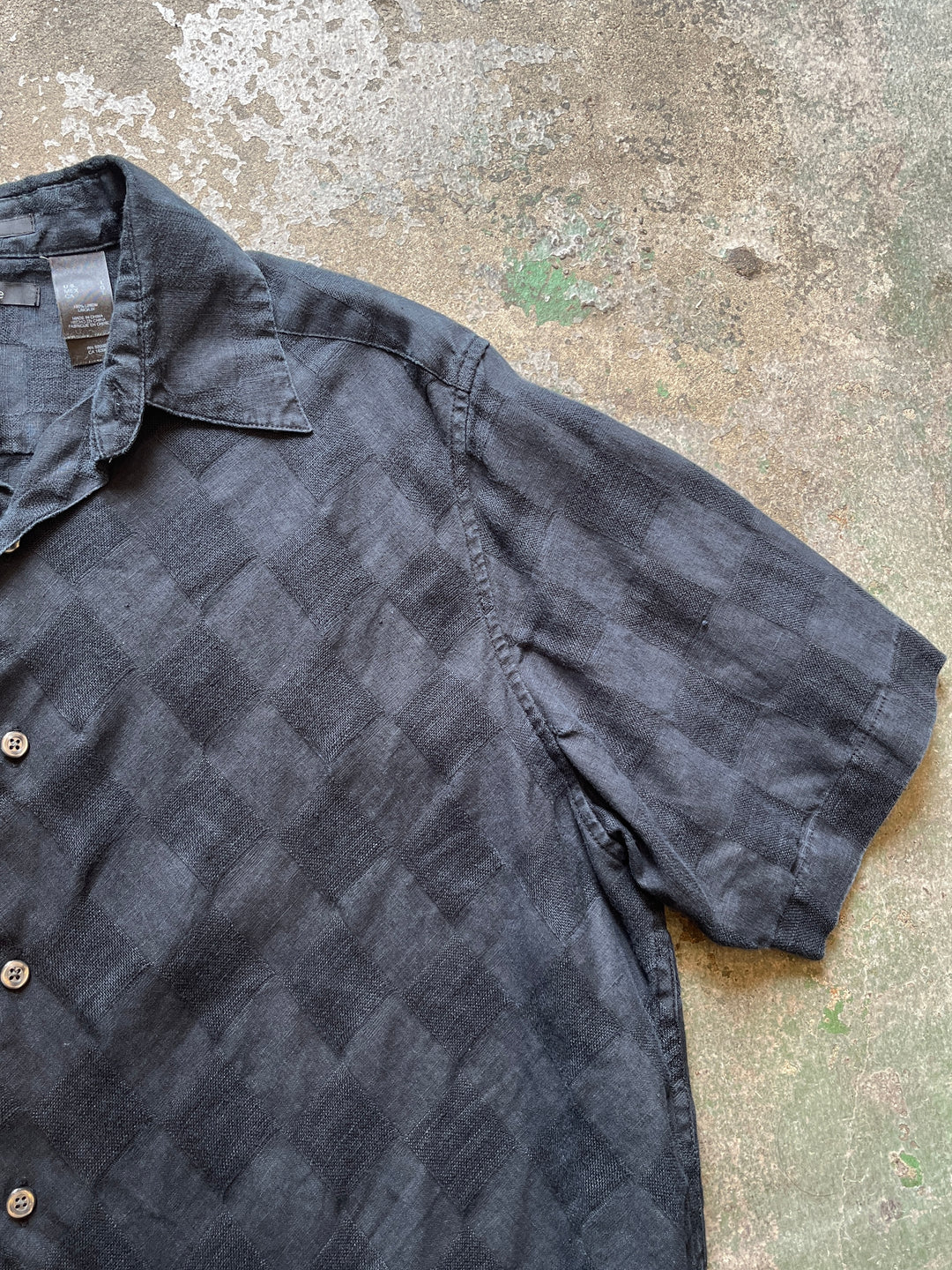 1990s black checkered pattern s/s linen shirt