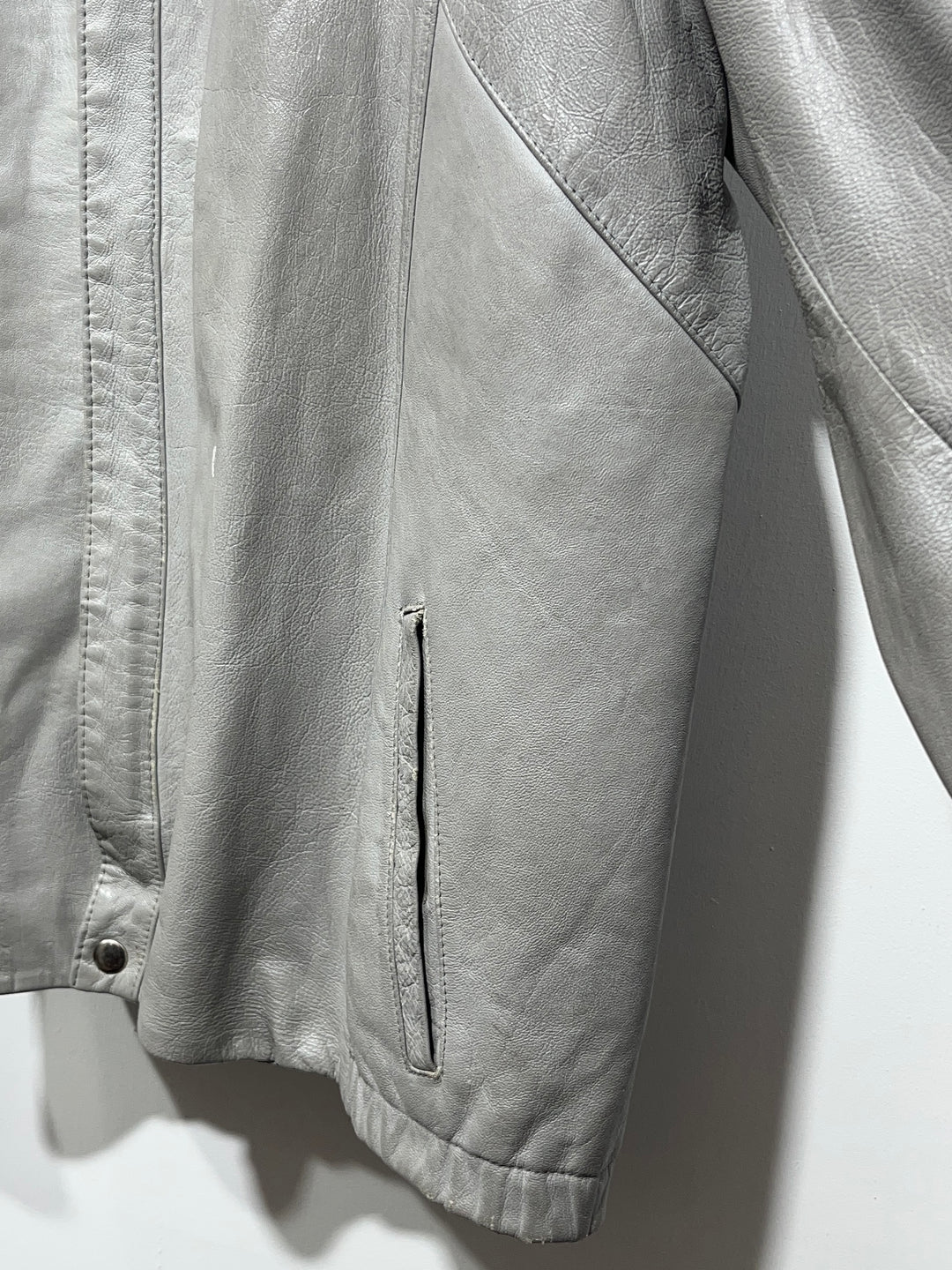 1980-90s stone gray stand collar leather jacket