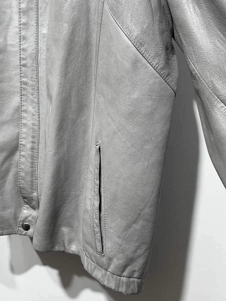 1980-90s stone gray stand collar leather jacket
