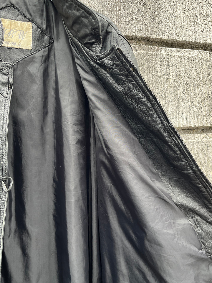 1980s toggle closure black leather coat