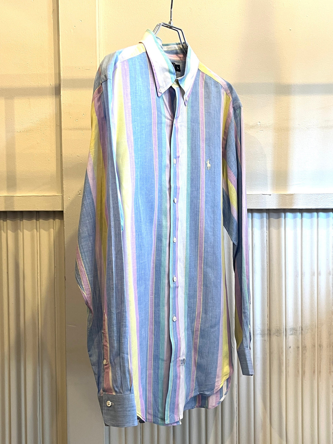 1990s "Polo by Ralph Lauren" multi color stripe B.D shirt