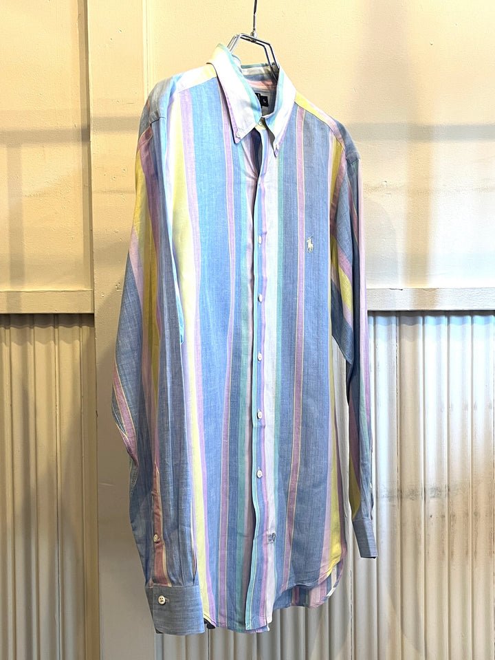 1990s "Polo by Ralph Lauren" multi color stripe B.D shirt
