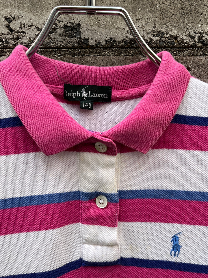 2000s "Ralph Lauren" pink × white × blue striped s/s polo