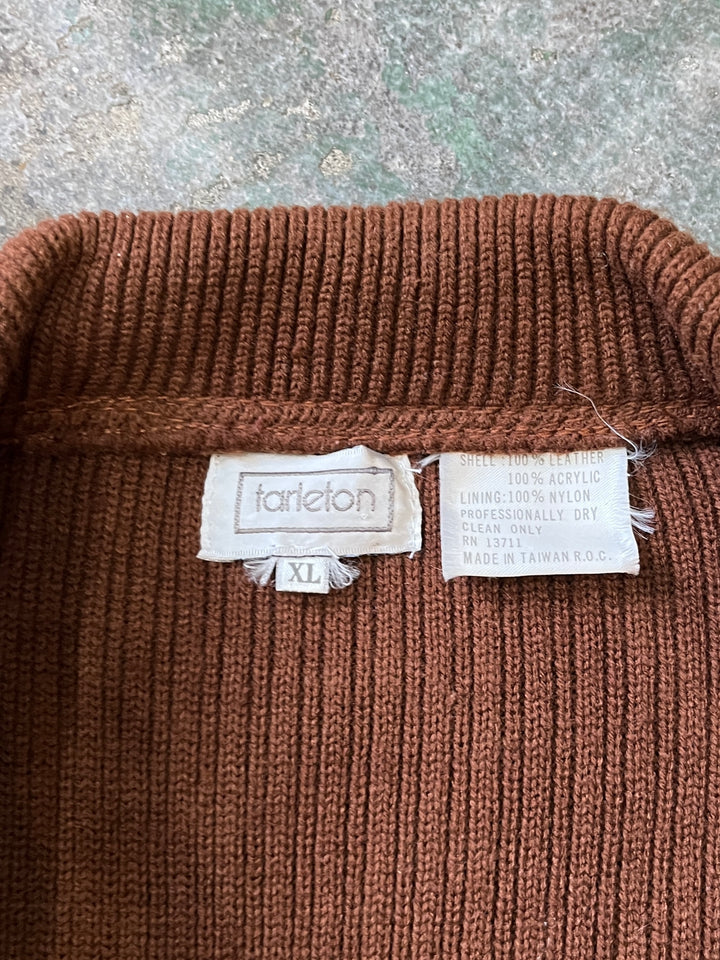 1980-90s cocoa brown suede leather × knitting jacket