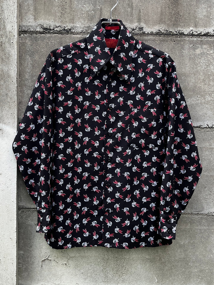 1970s abstract floral pattern shirt