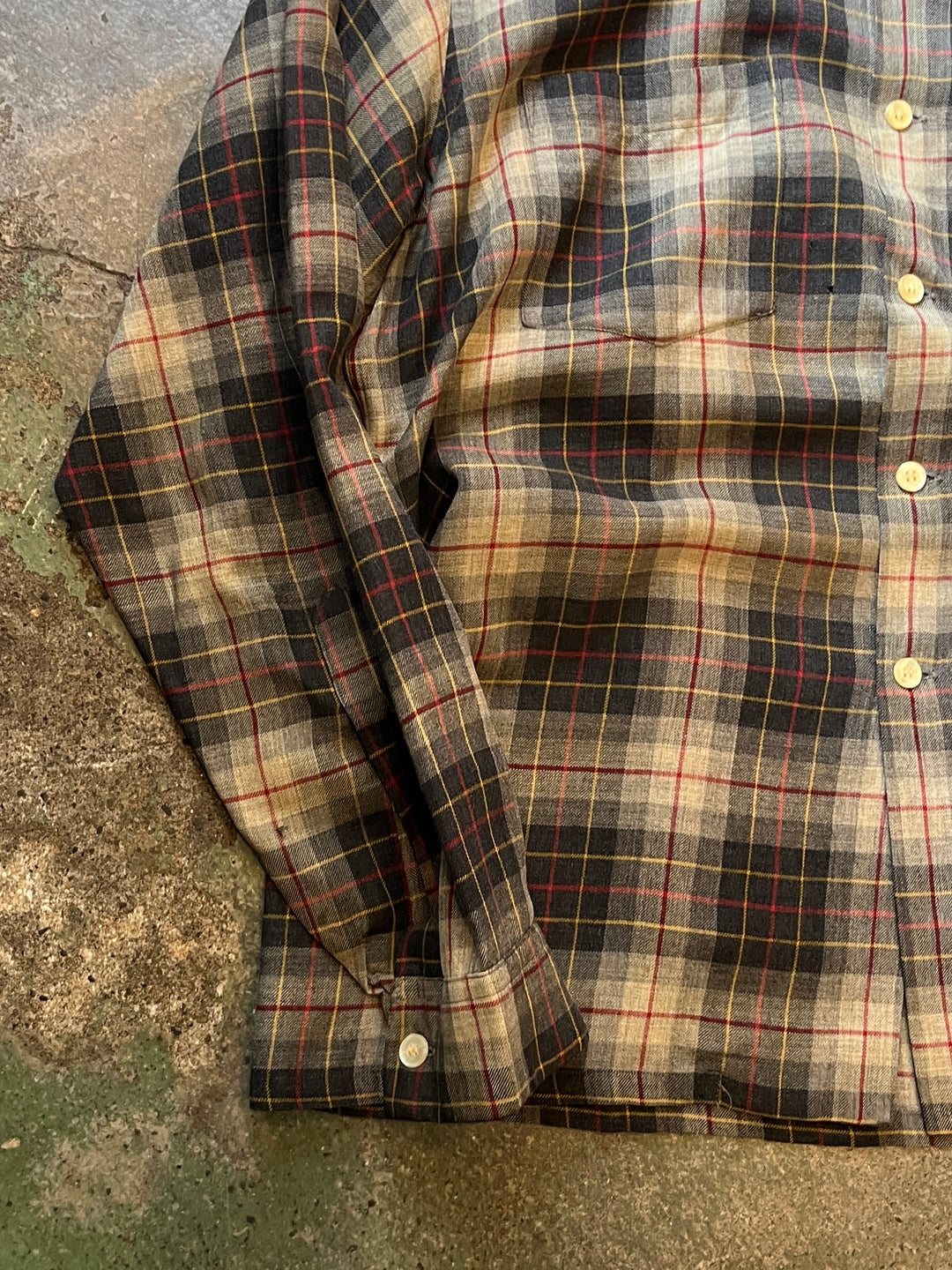 1960s "Manhattan" wool brend check open collar shirt