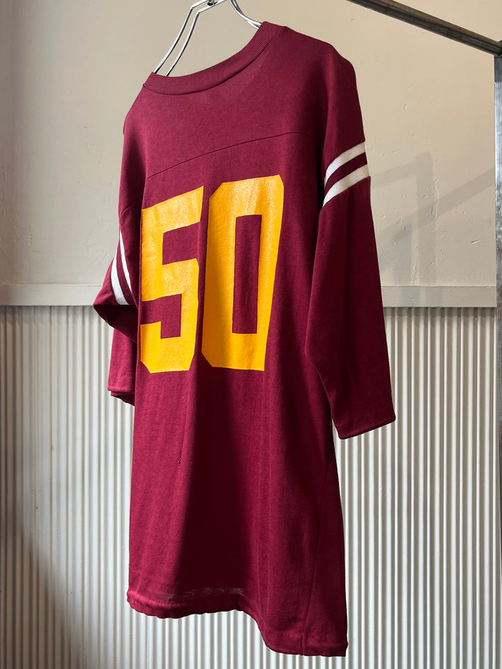 1970s burgundy numbered football T-shirt