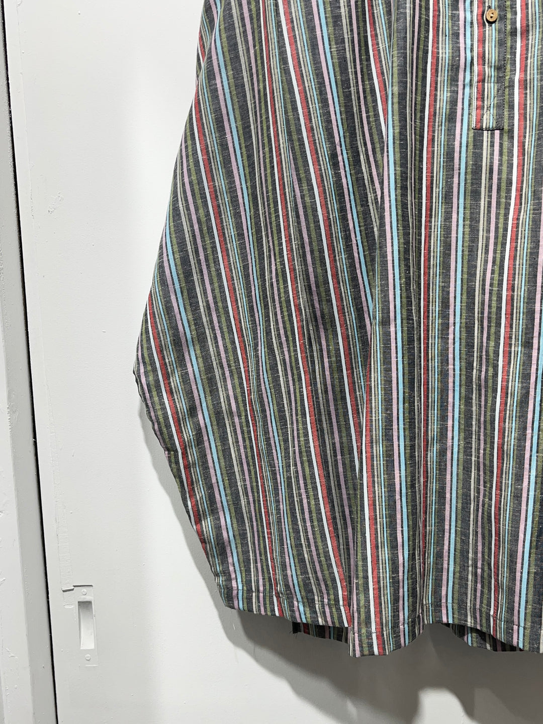 1990s multi stripe band-collar pullover shirt