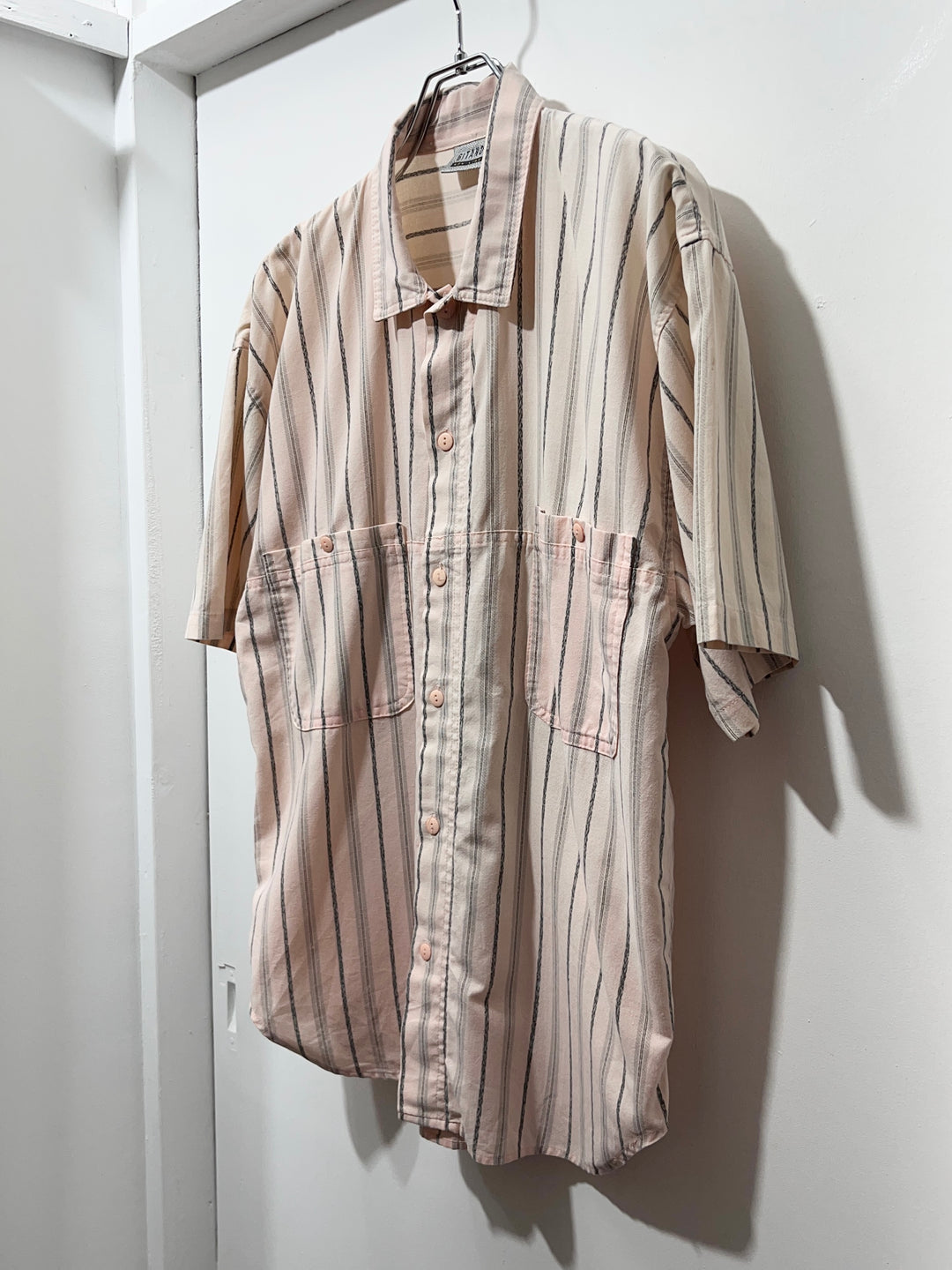 1990s pink × gray stripes s/s shirt
