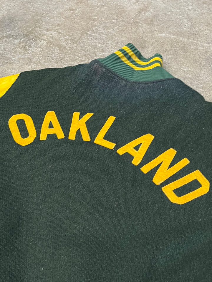 1980-90s USA made MLB Athletics melton wool × leather stadium jacket