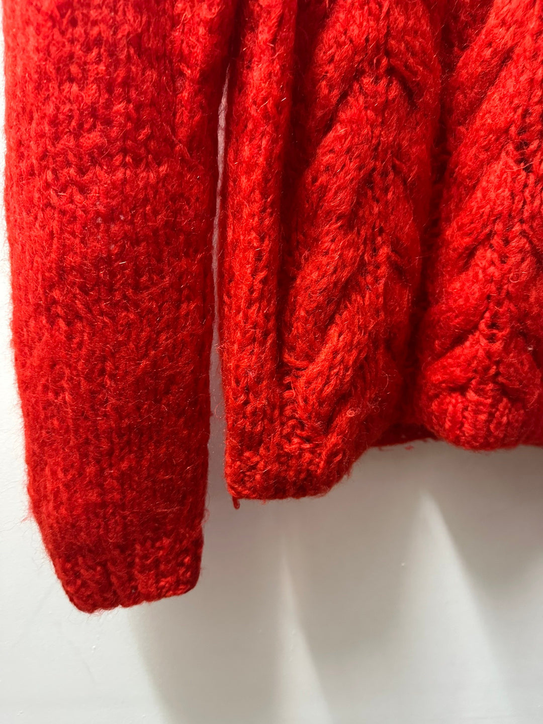 red color mohair mix shaggy cable knit