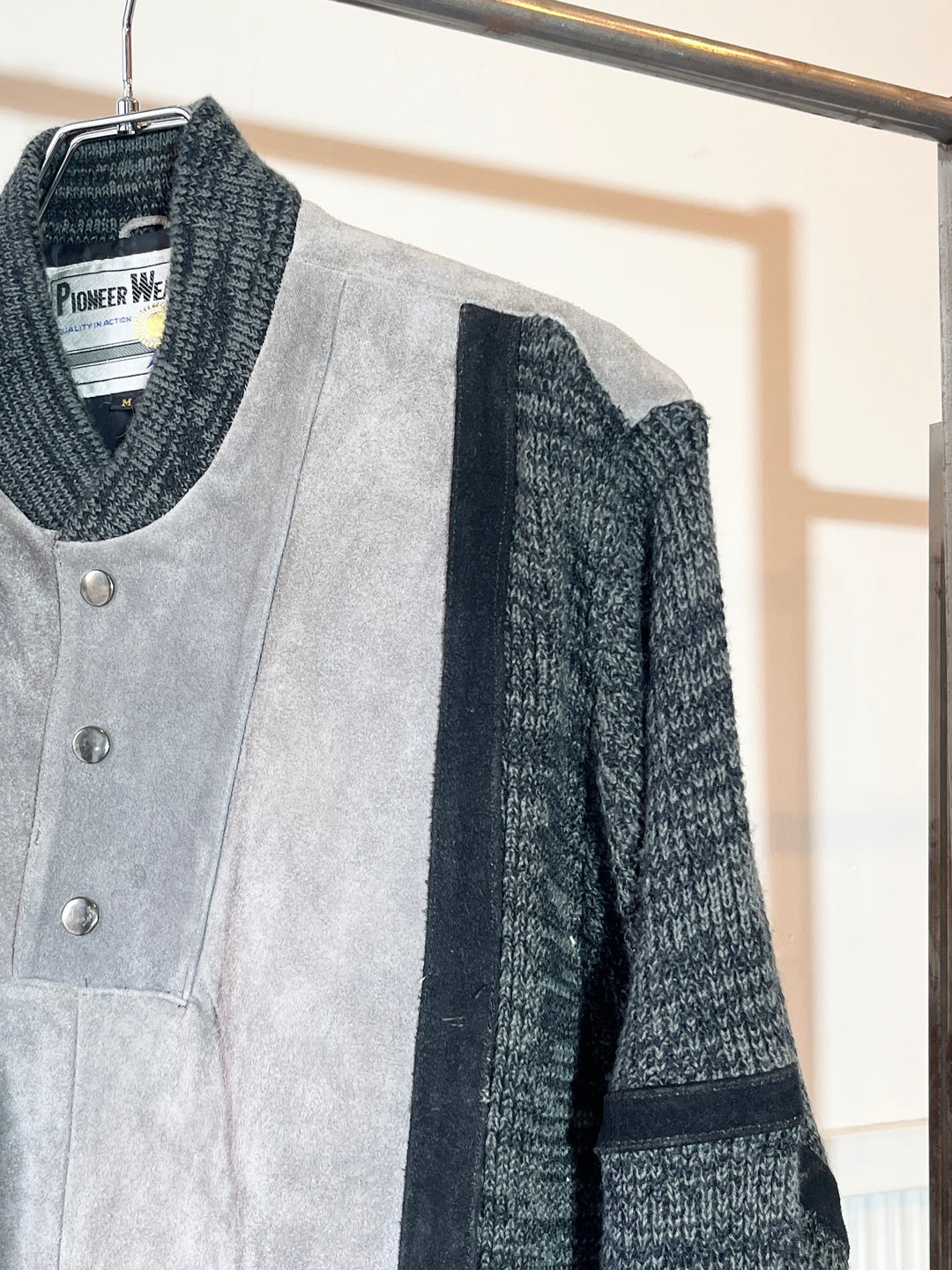 1980s "PIONEER WEAR" suede leather x knit panel jacket