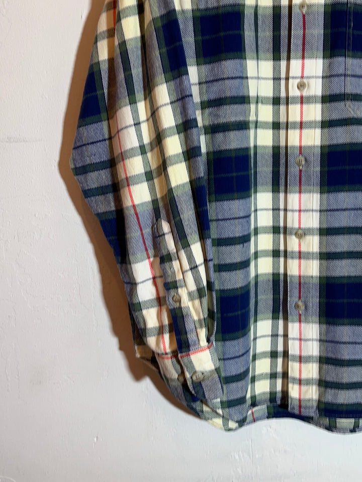 1990s "BANANA REPUBLIC" classic cream × navy checkered flannel shirt