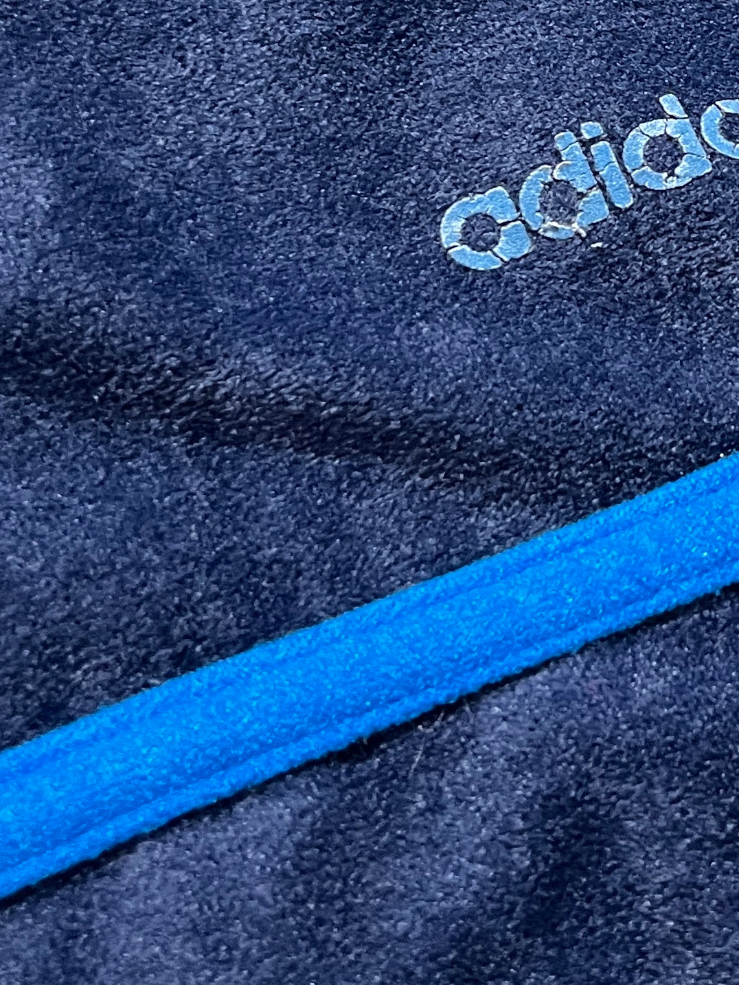 1980s "adidas" navy × blue velour track pants