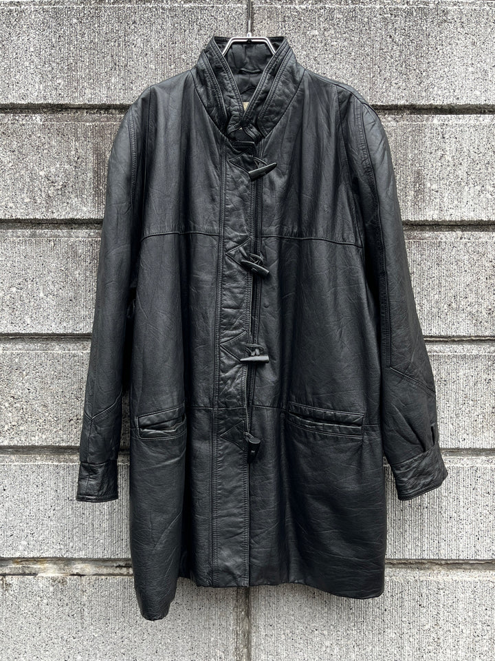 1980s toggle closure black leather coat