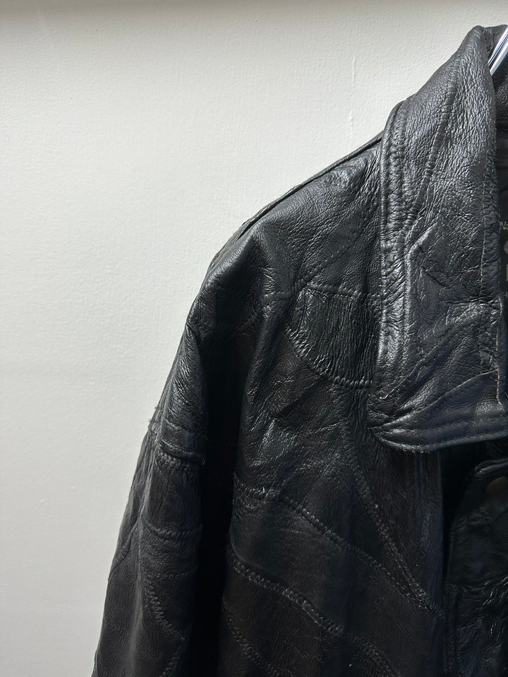 black patchwork leather blouson