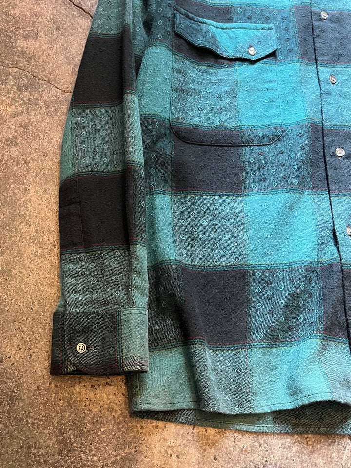 1980-90s FRANCE made green × black check shirt