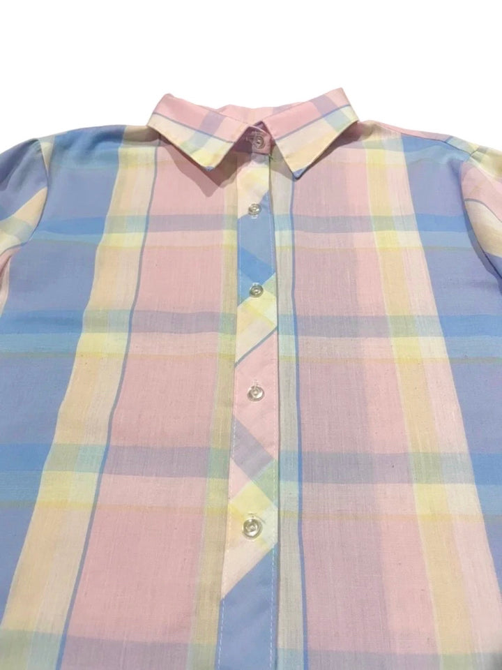 sherbet color checkered 2way sleeve design shirt