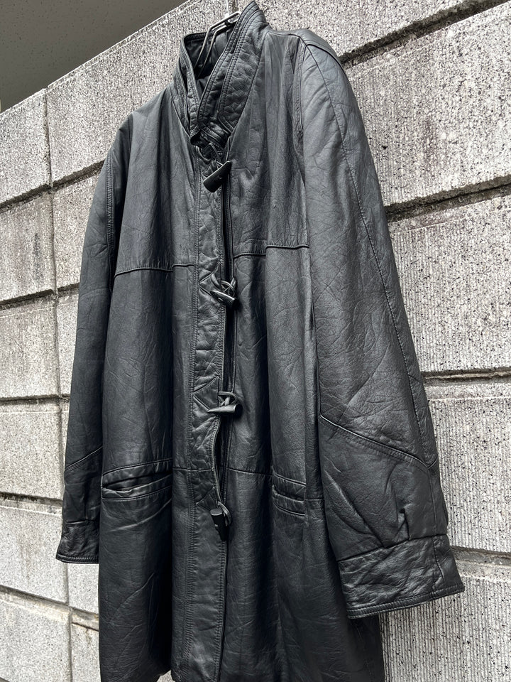 1980s toggle closure black leather coat