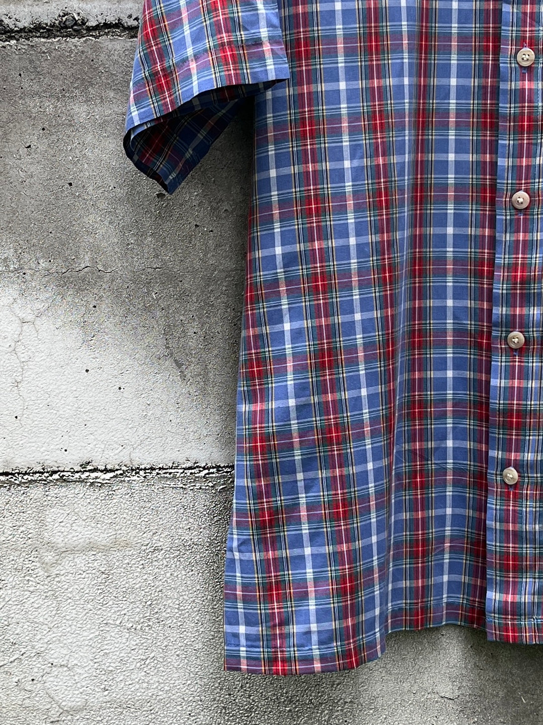 1980s blue × red tartan checkered s/s shirt