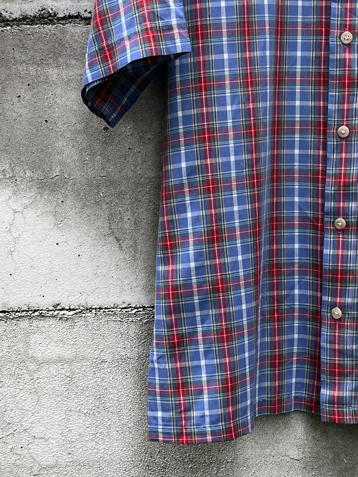 1980s blue × red tartan checkered s/s shirt