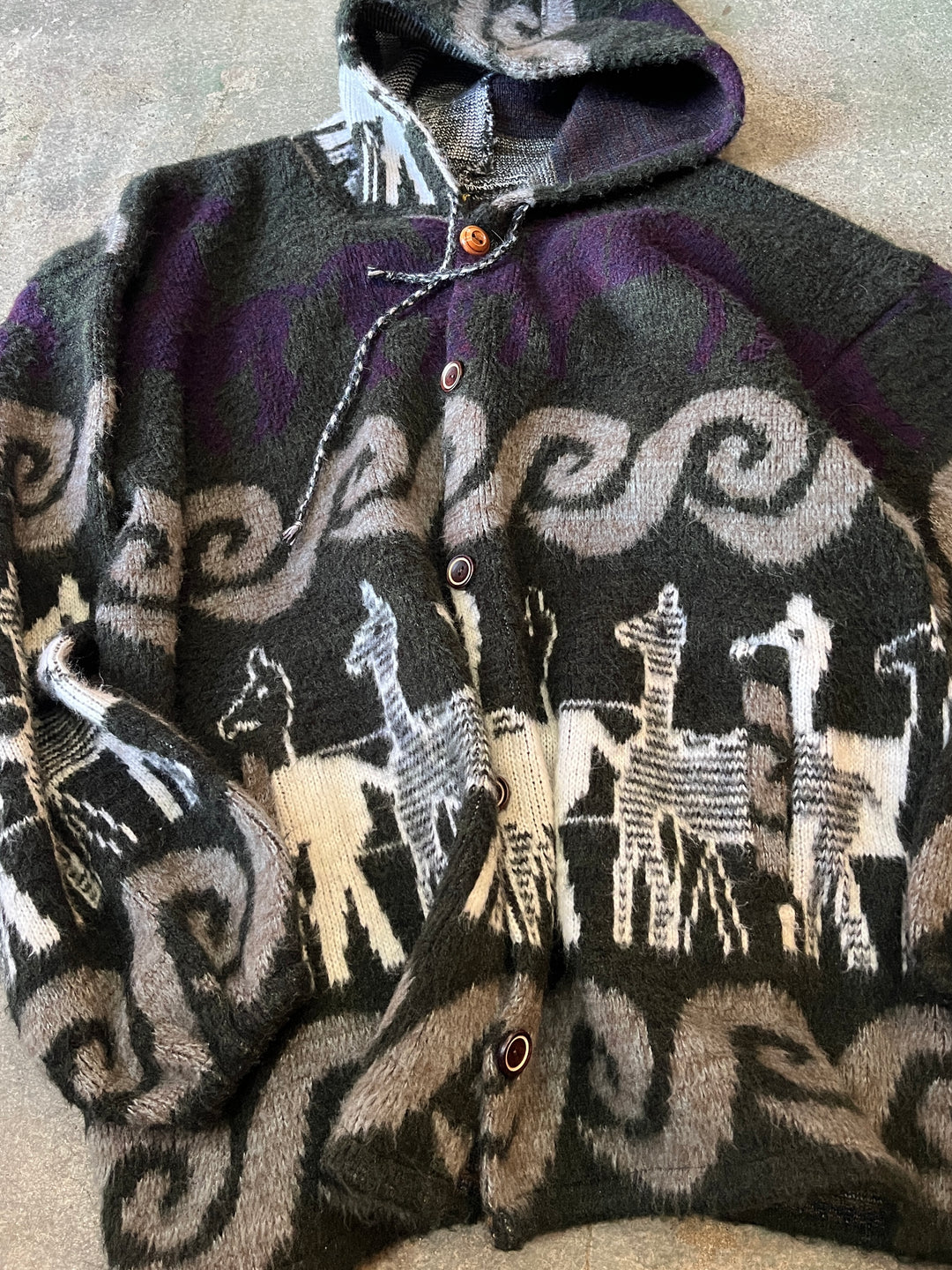 1990s animal pattern Ecuador knit hoodie