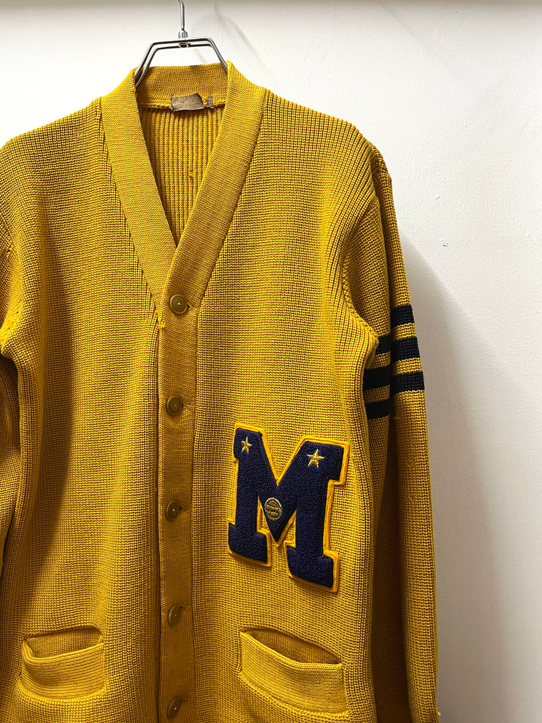 1950-60s mustard letterd knit cardigan