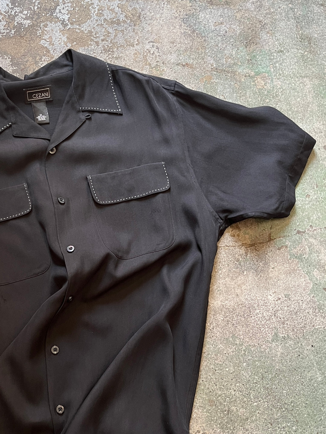 1990s black herringbone s/s silk shirt