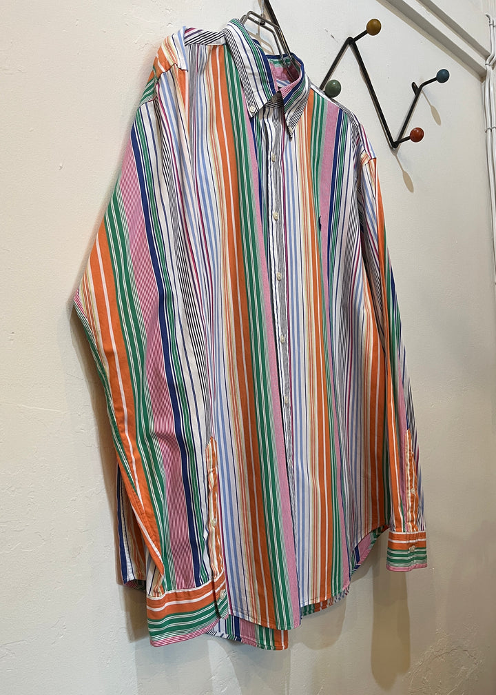 1990s "Ralph Lauren" colorful stripe B.D shirt -CLASSIC FIT-