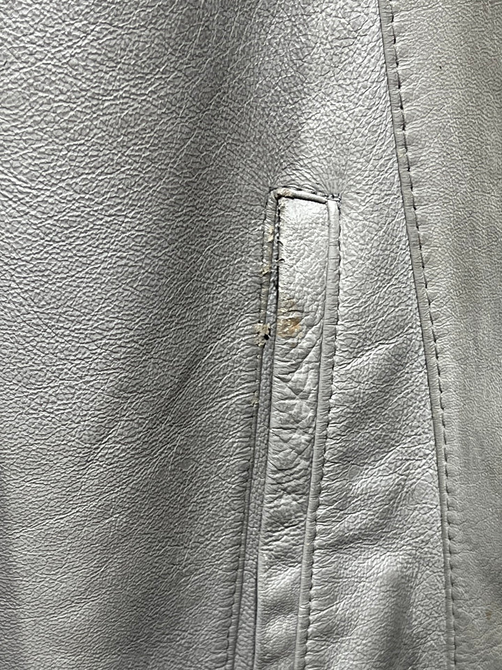 1980-90s stone gray stand collar leather jacket